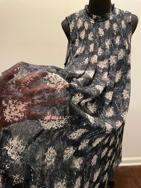 Joie Summer Dress Size L Gray Blue Cream Abstract Floral Print Wedding Whimsy